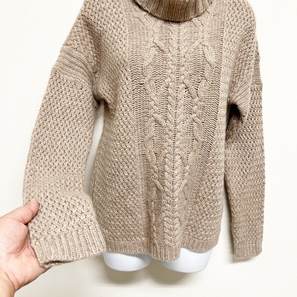 Garnet Hill Womens Tan Recycled Cashmere Cozy Cable Knit Turtleneck Size M - Picture 3 of 7